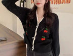 Sweet Cherry Button-Up Patchwork Knit Cardigan image 6