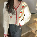 Sweet Cherry Button-Up Patchwork Knit Cardigan image 1