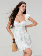 Sweet Elegant Floral Corset Mini Lace Trim Low-Cut Backless A-Line Dress image 6