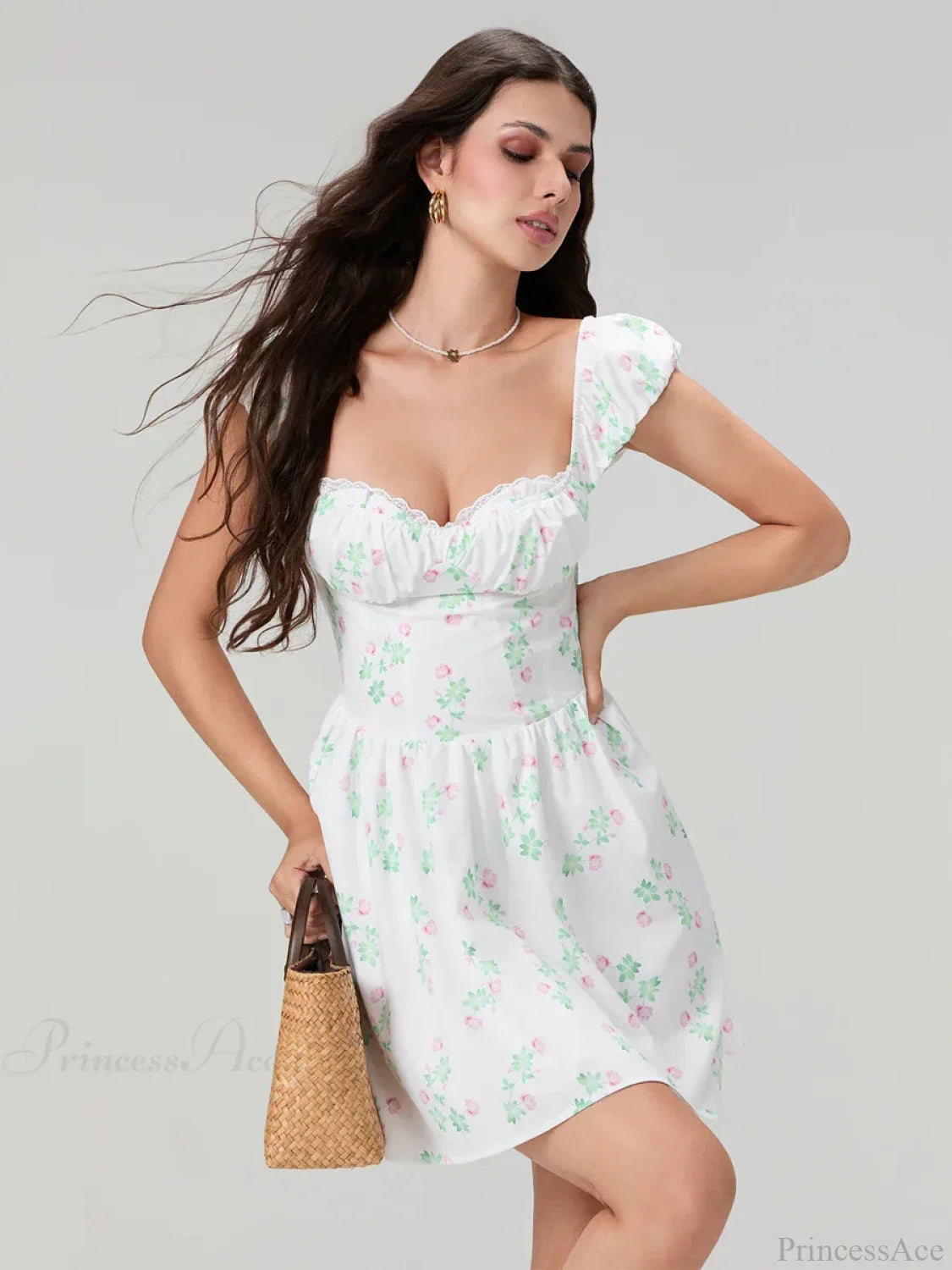 Sweet Elegant Floral Corset Mini Lace Trim Low-Cut Backless A-Line Dress image 6