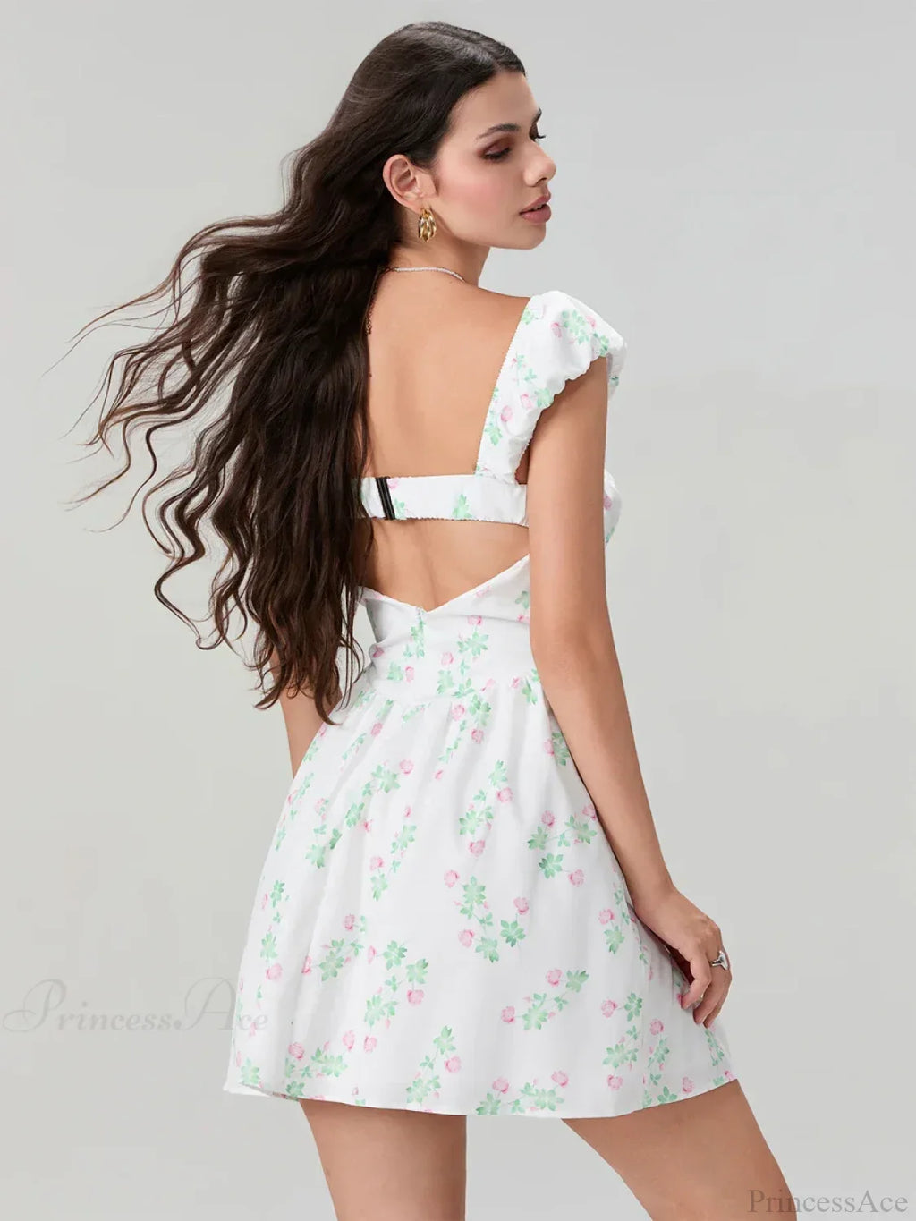 Sweet Elegant Floral Corset Mini Lace Trim Low-Cut Backless A-Line Dress image 3