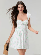 Sweet Elegant Floral Corset Mini Lace Trim Low-Cut Backless A-Line Dress image 5