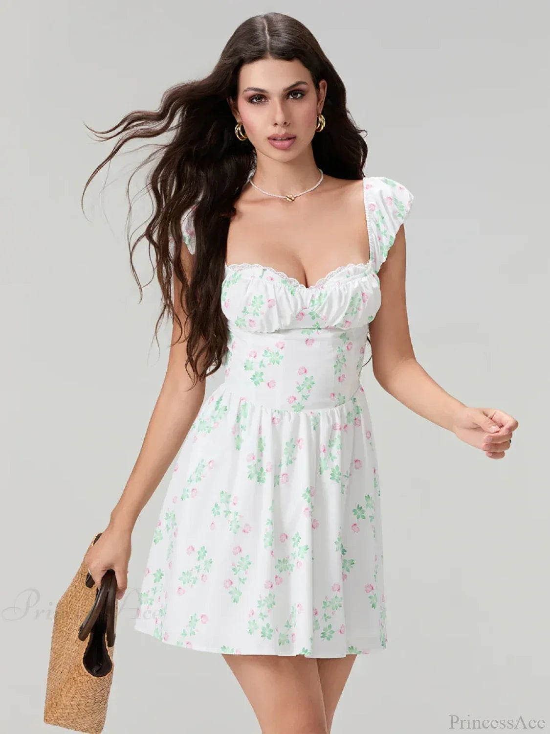 Sweet Elegant Floral Corset Mini Lace Trim Low-Cut Backless A-Line Dress image 5