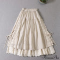 Sweet Japan Style Mori Lace Stitched Linen Skirt image 3