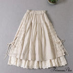 Sweet Japan Style Mori Lace Stitched Linen Skirt image 3