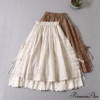 Sweet Japan Style Mori Lace Stitched Linen Skirt image 1