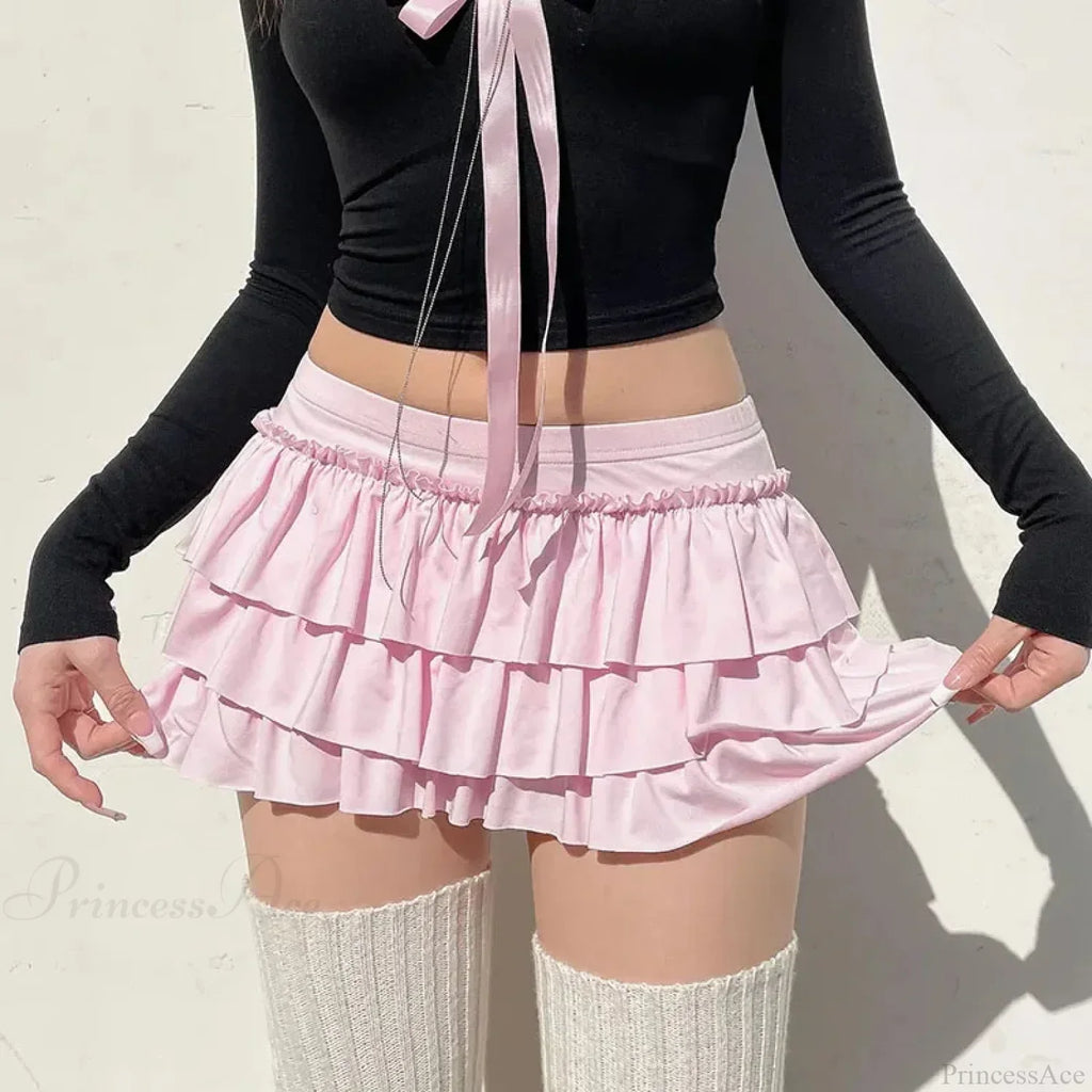 Sweet Low-Waist Pink A-Line Skirt image 1
