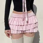 Sweet Low-Waist Pink A-Line Skirt image 3