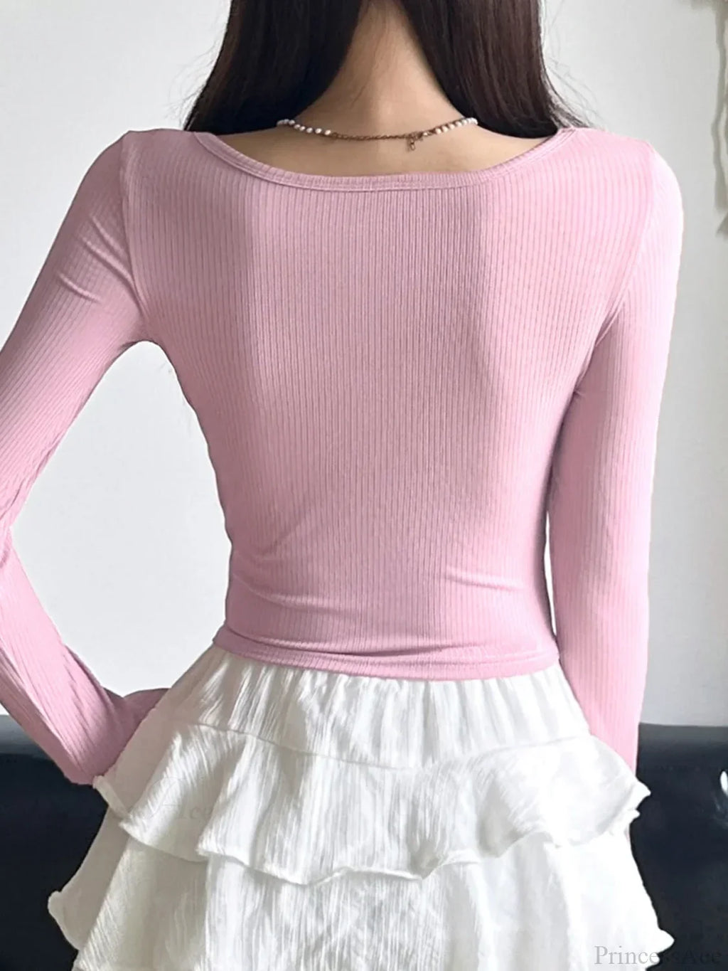 Sweet Patchwork Bandage Slim Square Collar Knit Top image 2