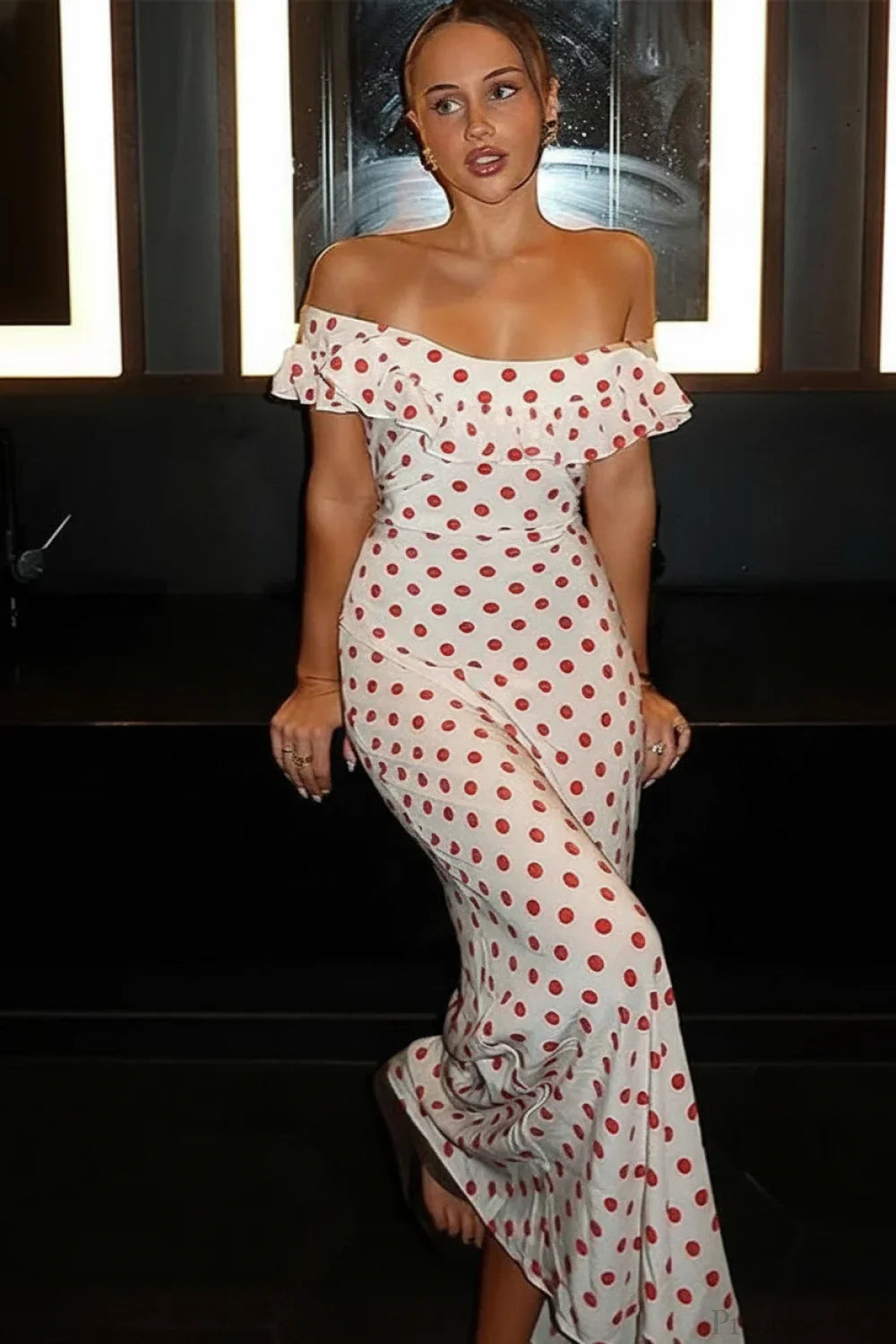 Sweet Ruffle Vacation Polka Dot Maxi Dress image 6