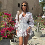 Sweet Small Fresh Print Waist Short Lace Floral Dress image 4