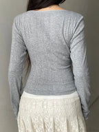 Sweet Solid Bow Slim Square Collar Long Sleeve Knit Top image 3