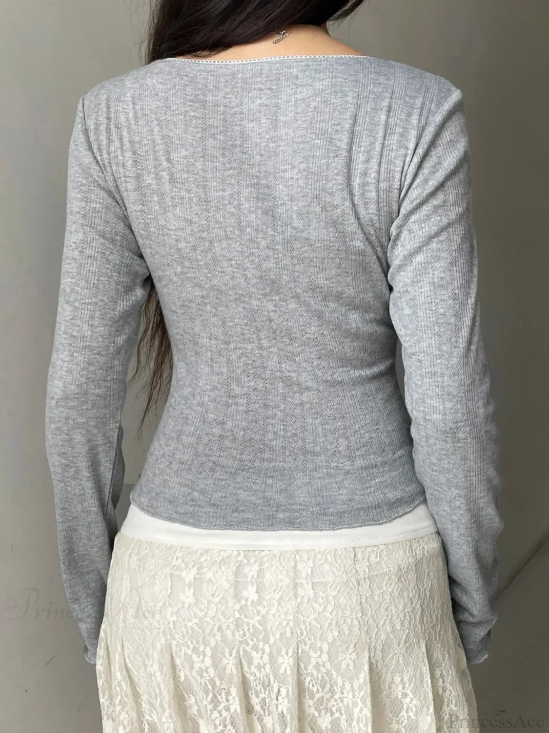 Sweet Solid Bow Slim Square Collar Long Sleeve Knit Top image 3