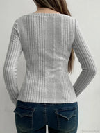 Sweet Solid Split Square Collar Long Sleeve Knit Top image 3
