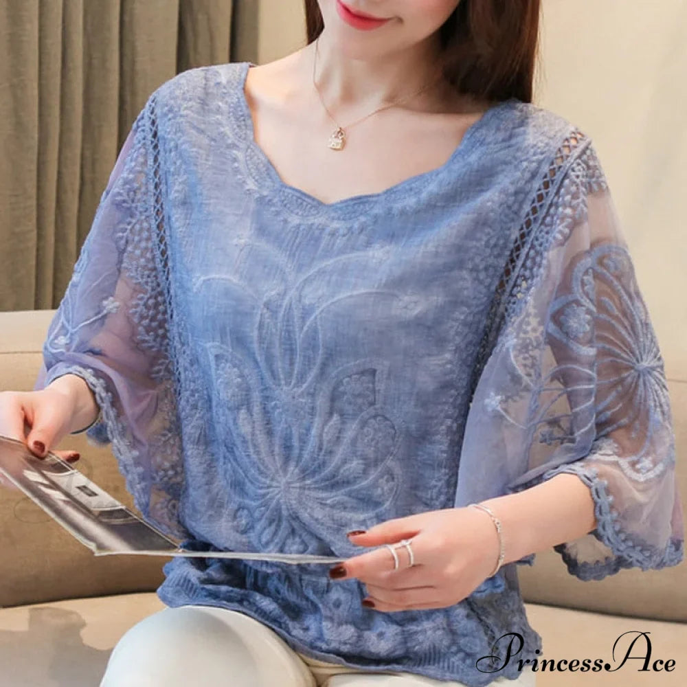 Sweet Spring Lace Fashion and Women's Warm-Season Out Hollow White Blouse Top image 3