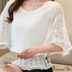 Sweet Spring Lace Fashion and Women's Warm-Season Out Hollow White Blouse Top image 1