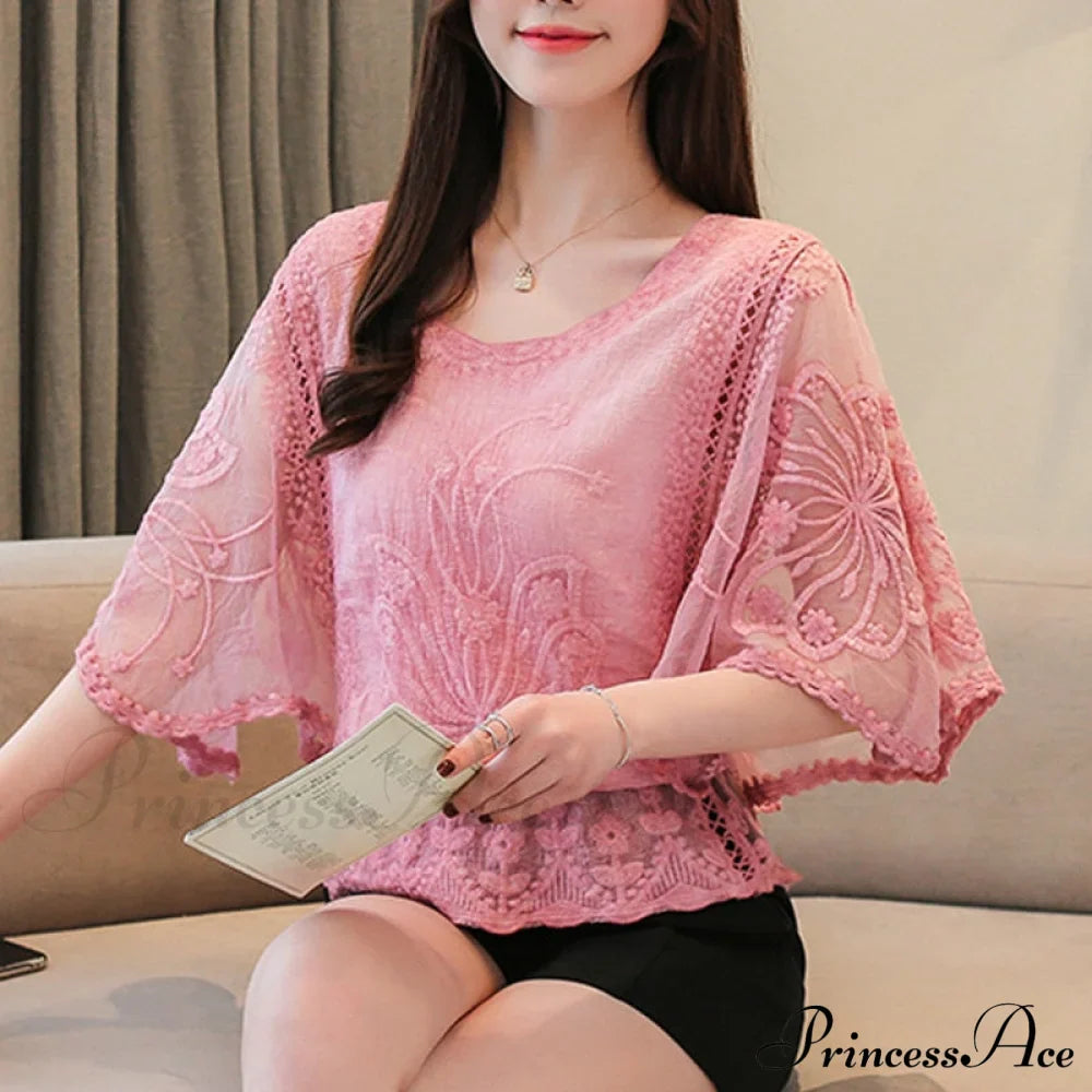 Sweet Spring Lace Fashion and Women's Warm-Season Out Hollow White Blouse Top image 2