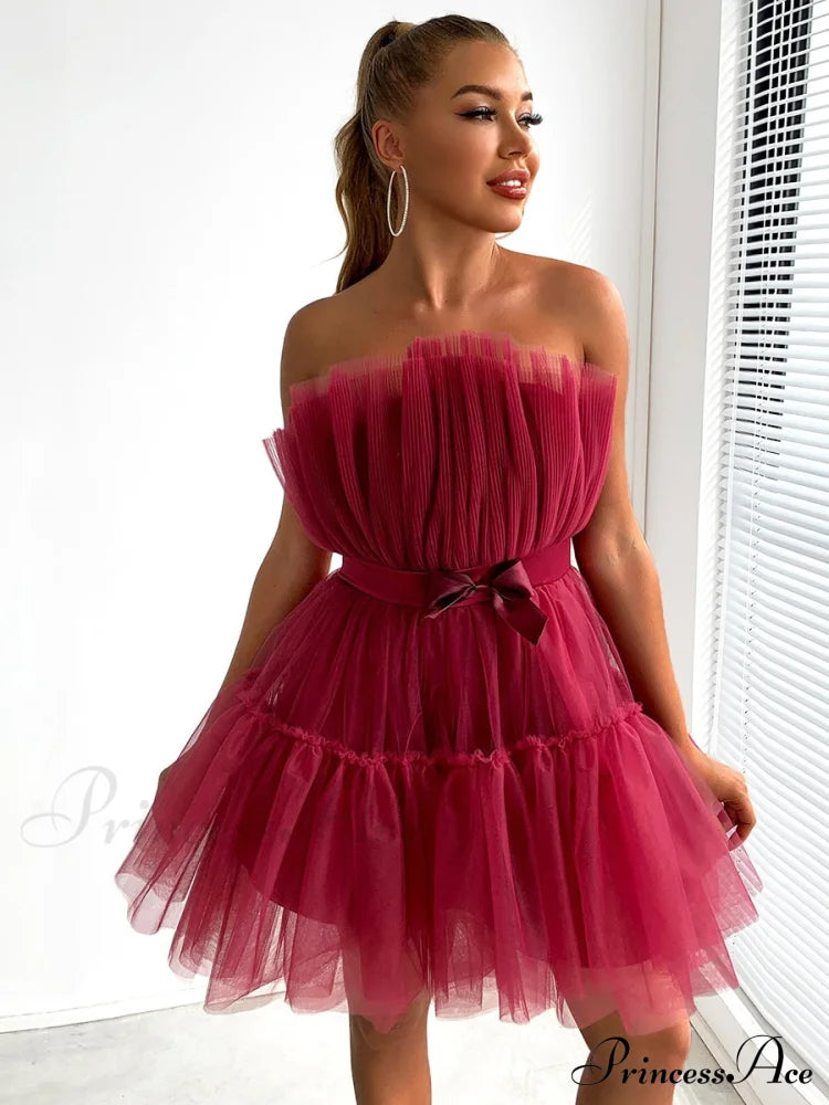 Sweet Women's Mini Party Dress - Hot Pink image 2