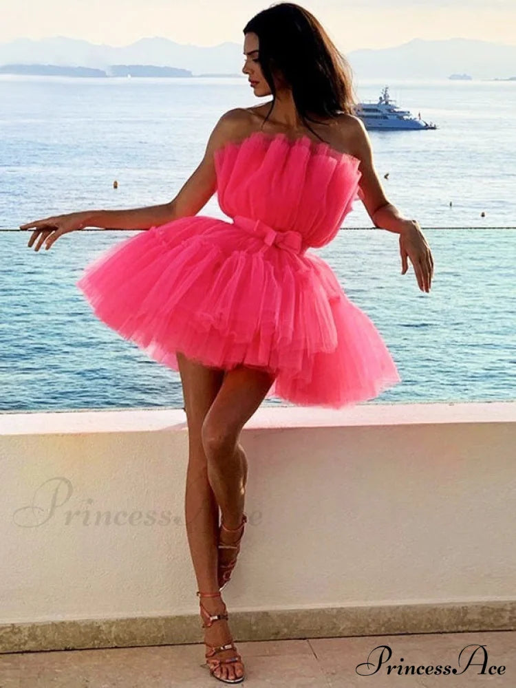 Sweet Women's Mini Party Dress - Hot Pink image 7