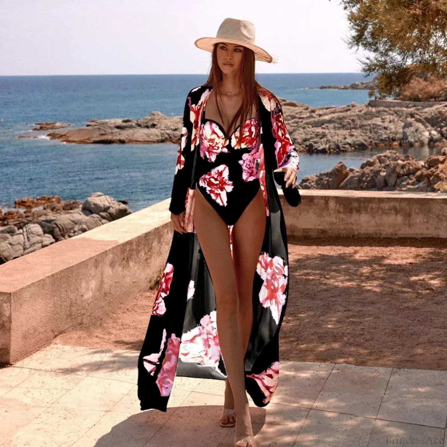 Swimwear with Kimono One Piece Swimsuit Three Piece Set image 4
