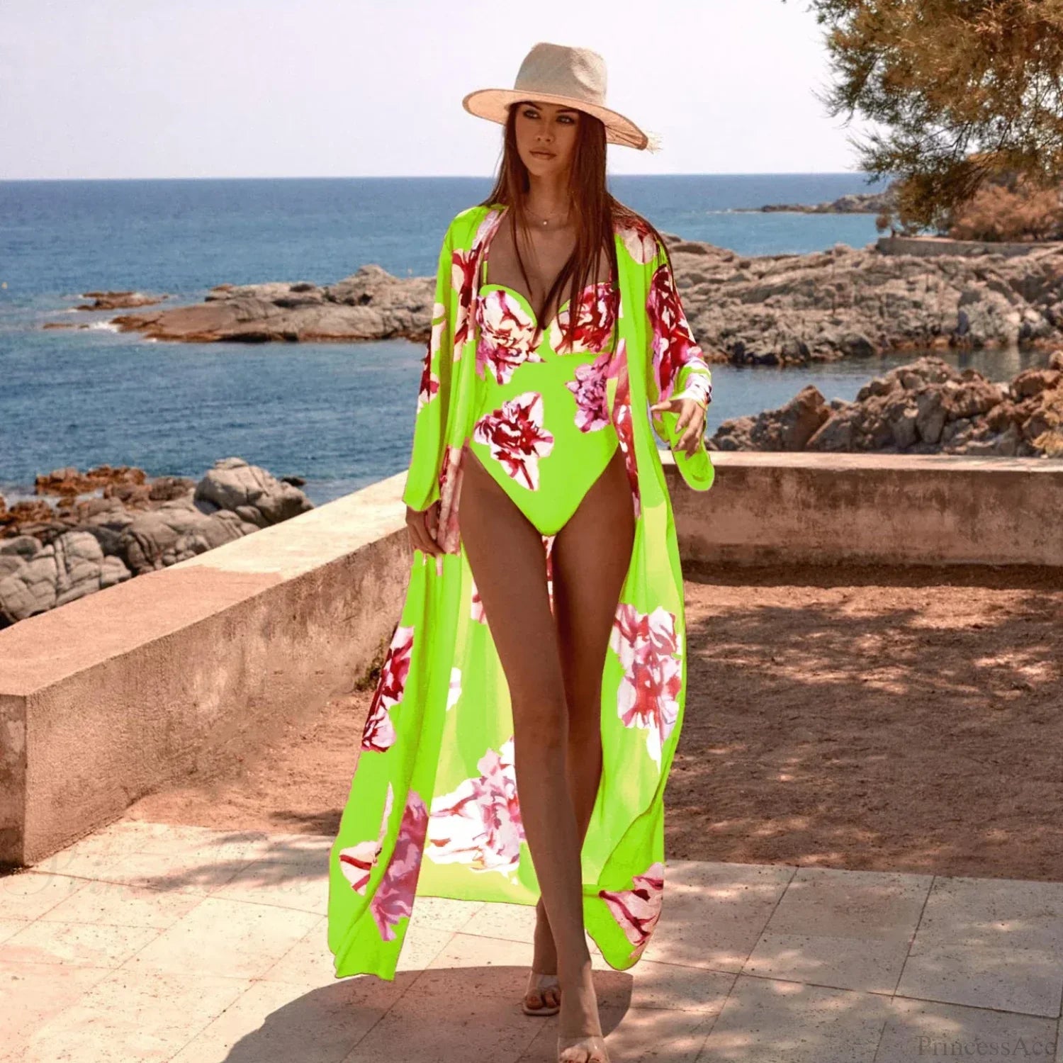Swimwear with Kimono One Piece Swimsuit Three Piece Set image 2
