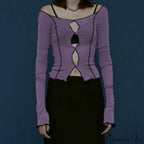 T-Shirt Arm Long for Hollow Top O-Neck Spring Casual Solid Out Women image 5