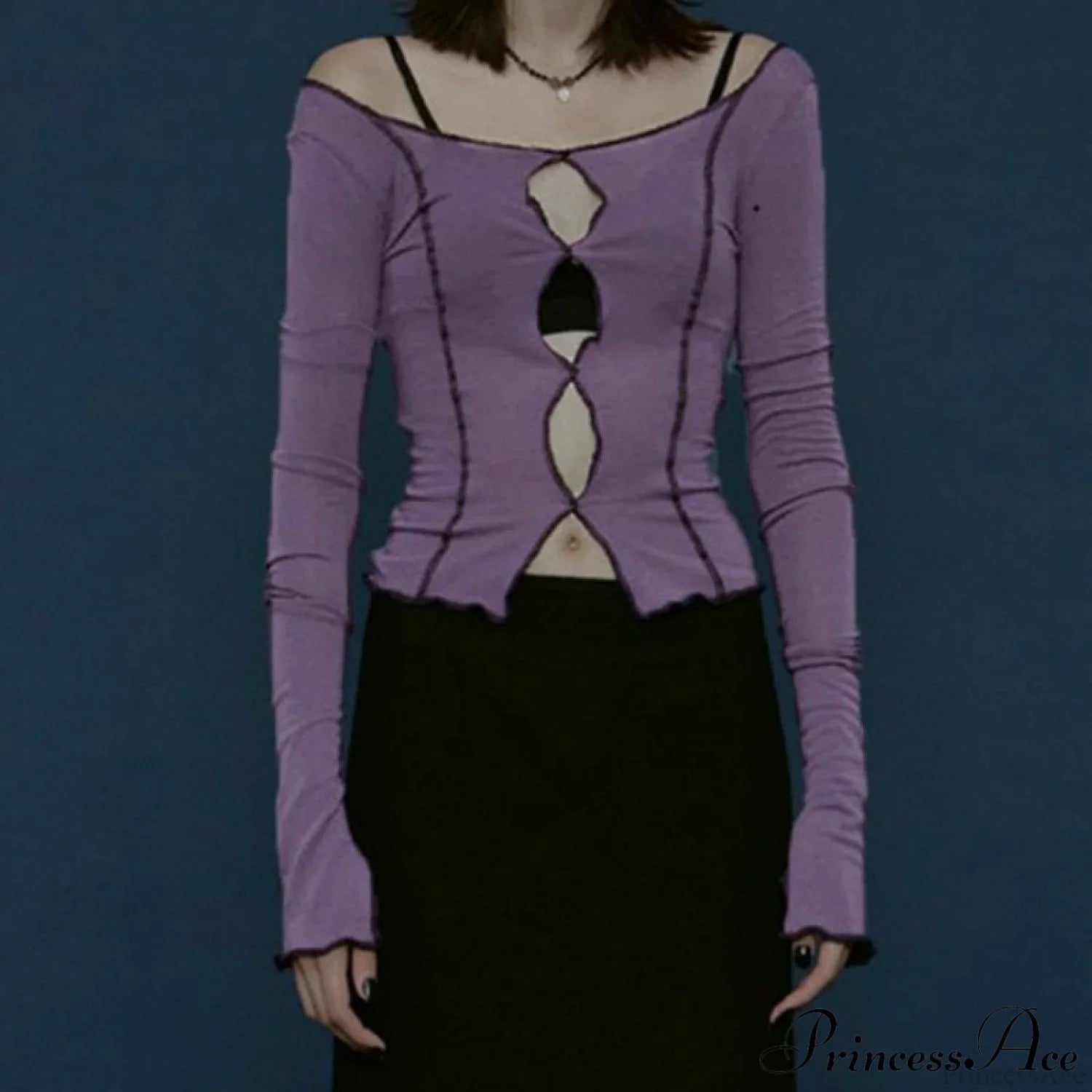 T-Shirt Arm Long for Hollow Top O-Neck Spring Casual Solid Out Women image 5