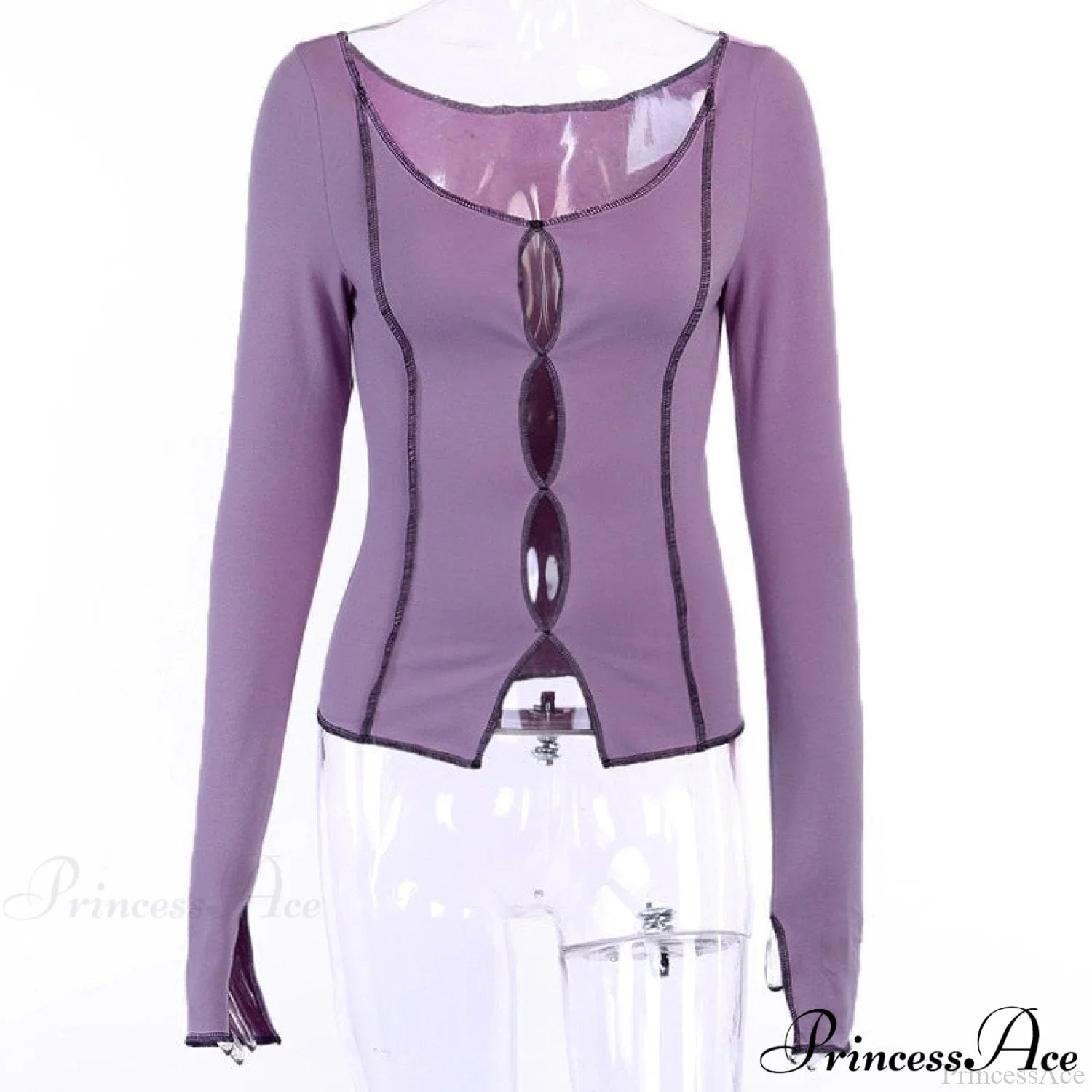 T-Shirt Arm Long for Hollow Top O-Neck Spring Casual Solid Out Women image 4