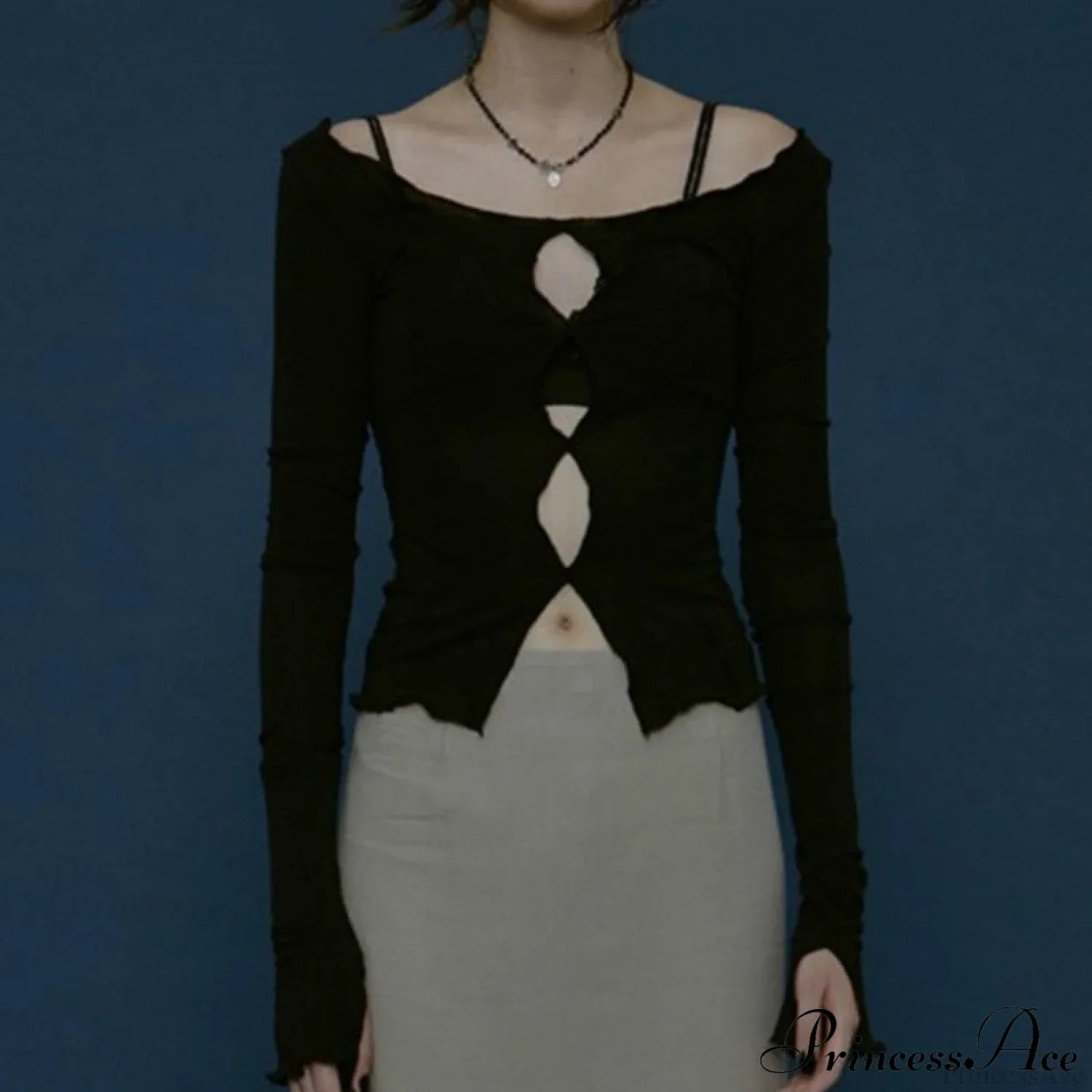T-Shirt Arm Long for Hollow Top O-Neck Spring Casual Solid Out Women image 6