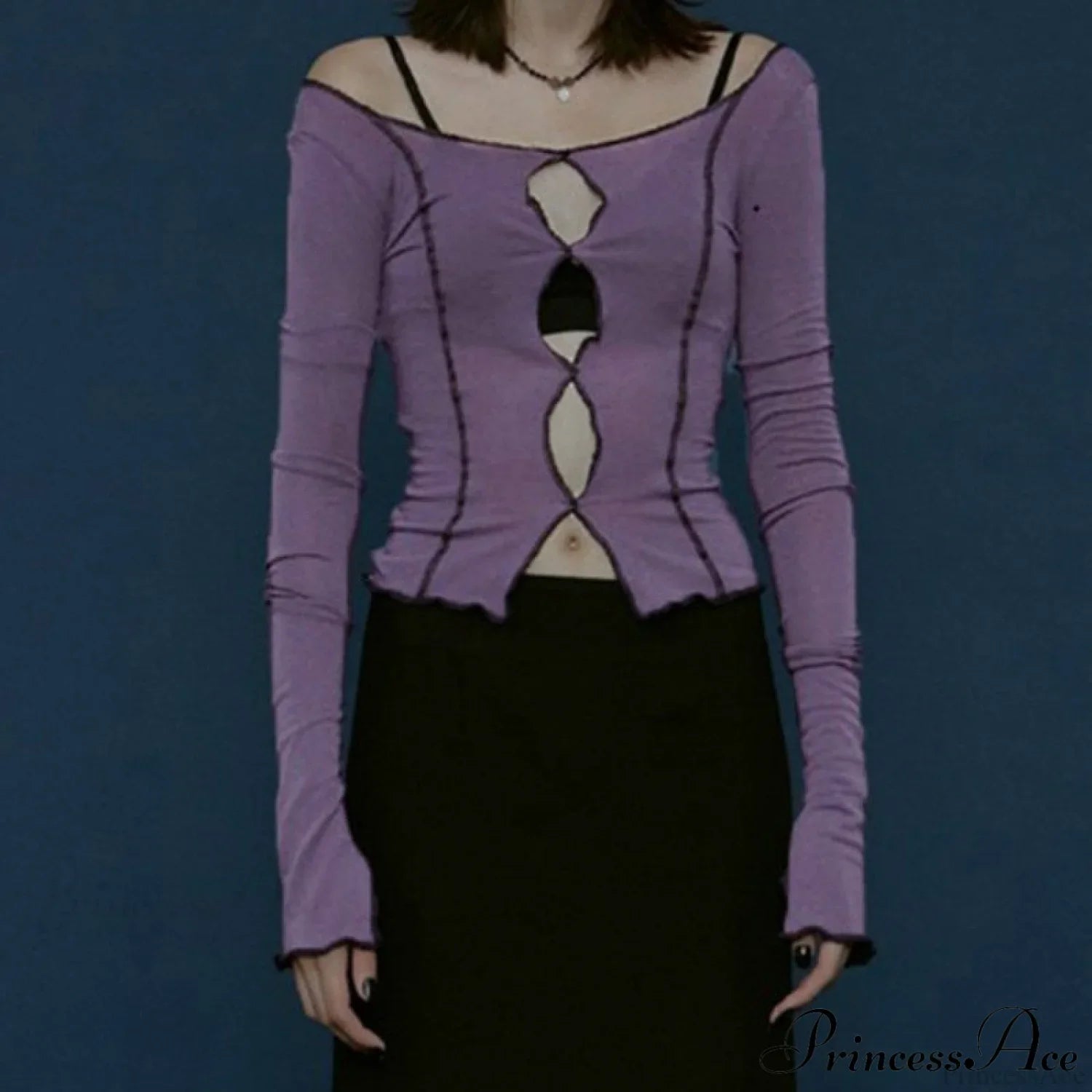T-Shirt Arm Long for Hollow Top O-Neck Spring Casual Solid Out Women image 2