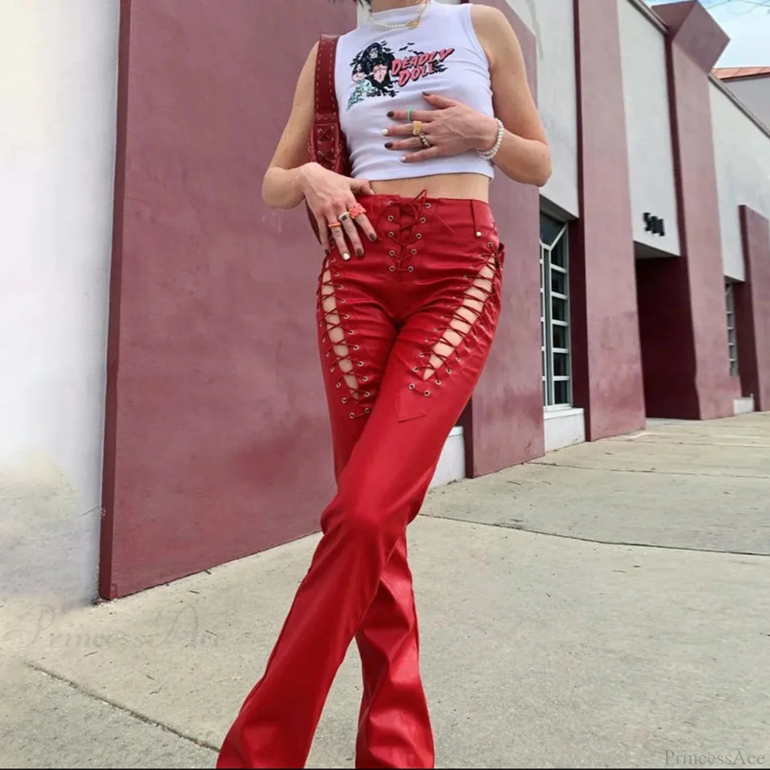 Tall Waist Synthetic Leather Gothic Pant image 5