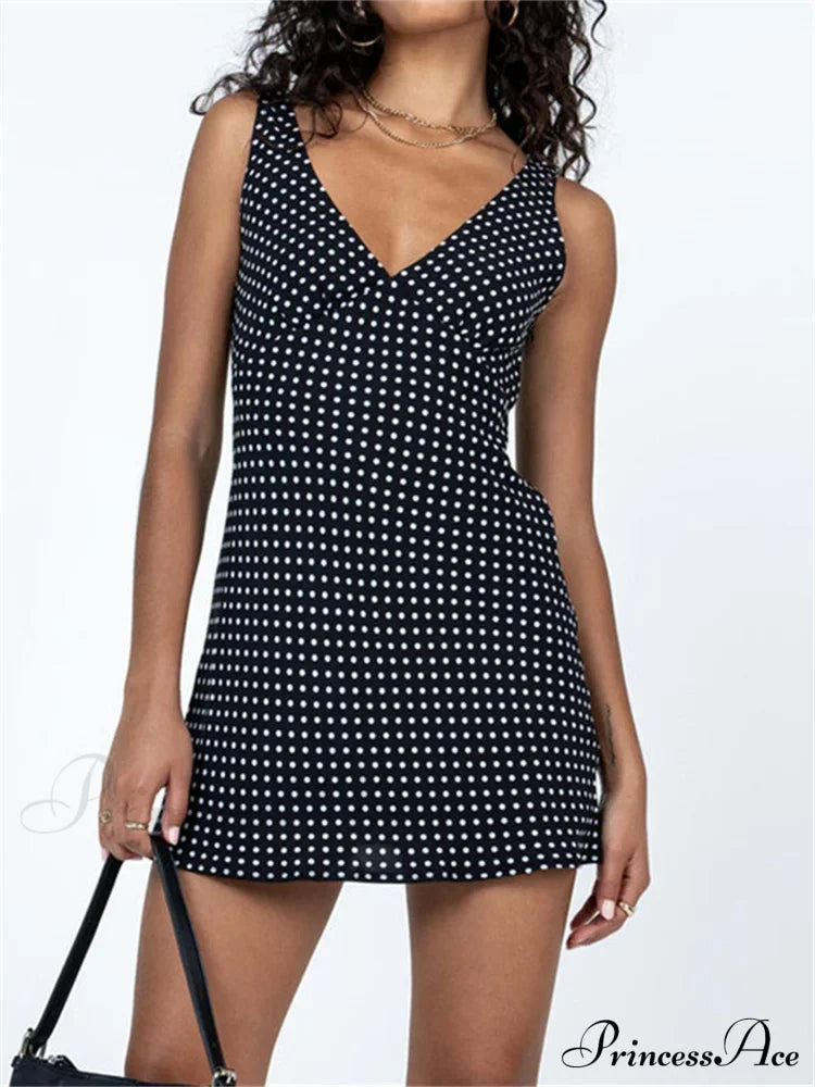 Dot Print Sleeveless V-neck Mini Dress image 2