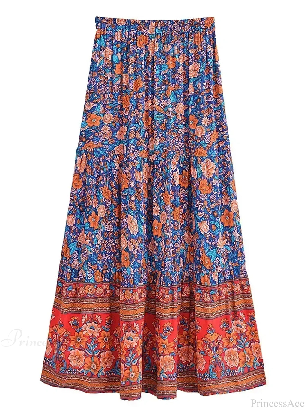 Tassel Floral Print Beach Boho Pleated Maxi Skirt Femme image 2