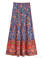 Tassel Floral Print Beach Boho Pleated Maxi Skirt Femme image 2