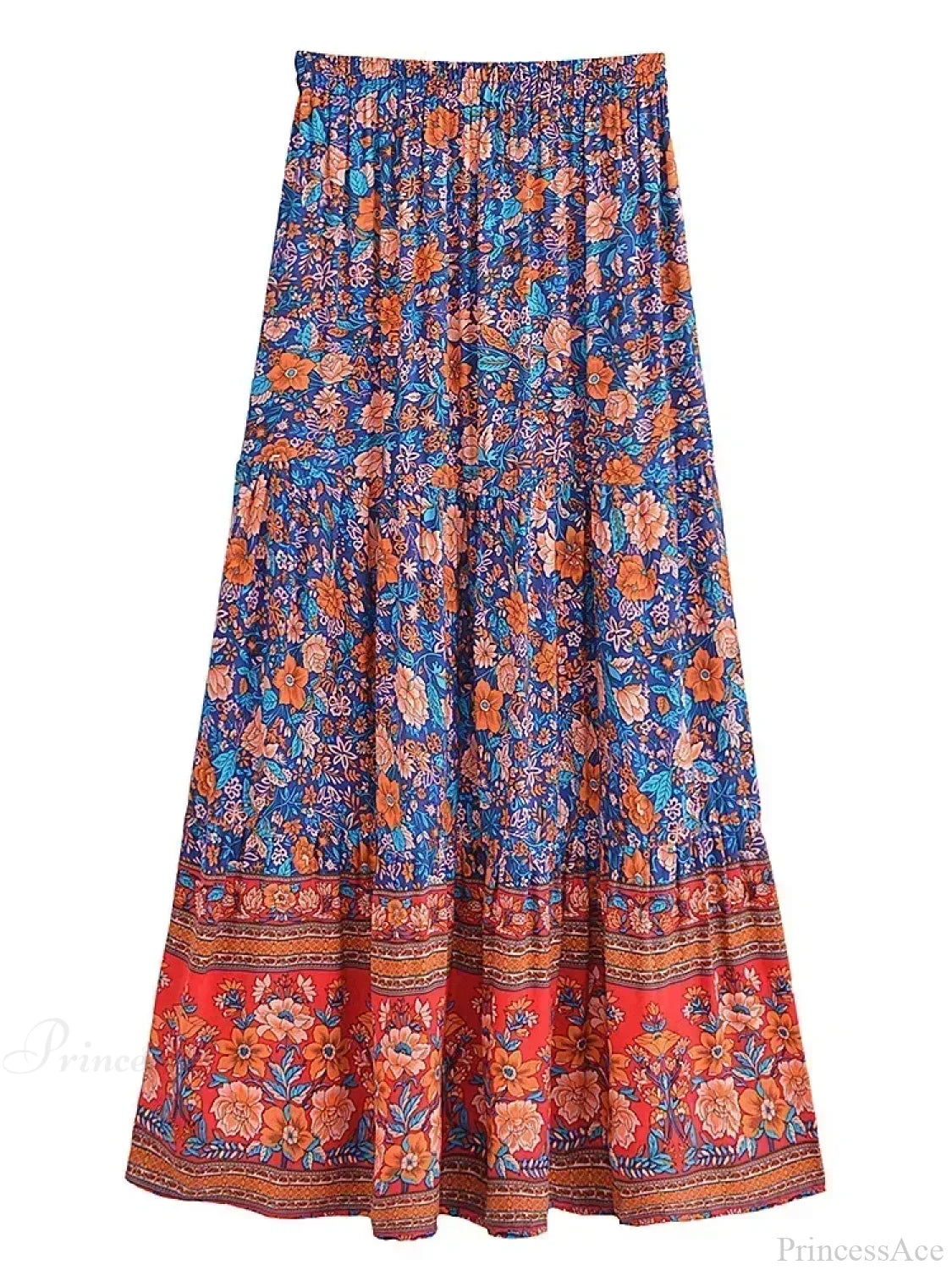 Tassel Floral Print Beach Boho Pleated Maxi Skirt Femme image 2