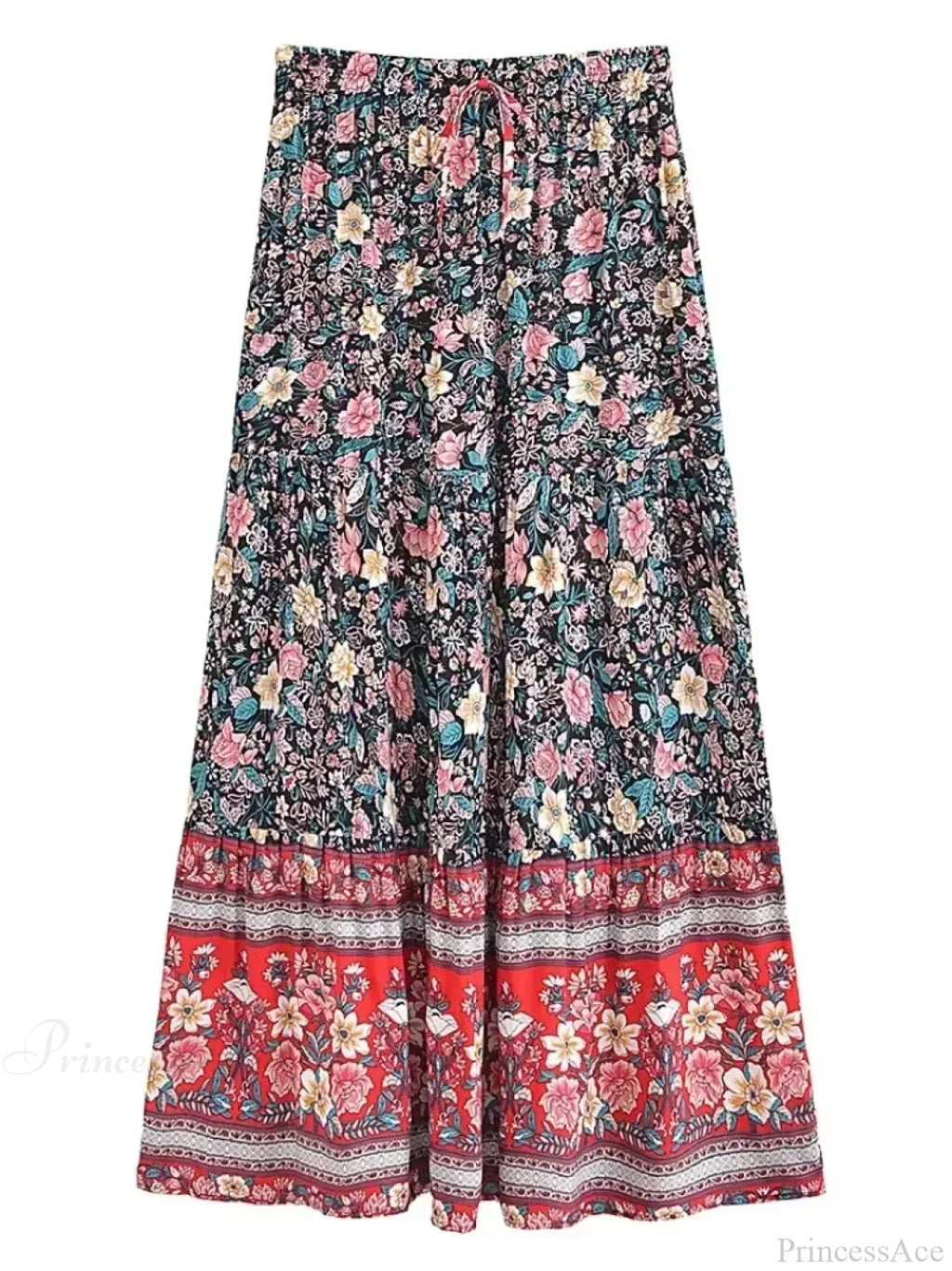 Tassel Floral Print Beach Boho Pleated Maxi Skirt Femme image 3
