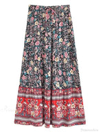 Tassel Floral Print Beach Boho Pleated Maxi Skirt Femme image 3
