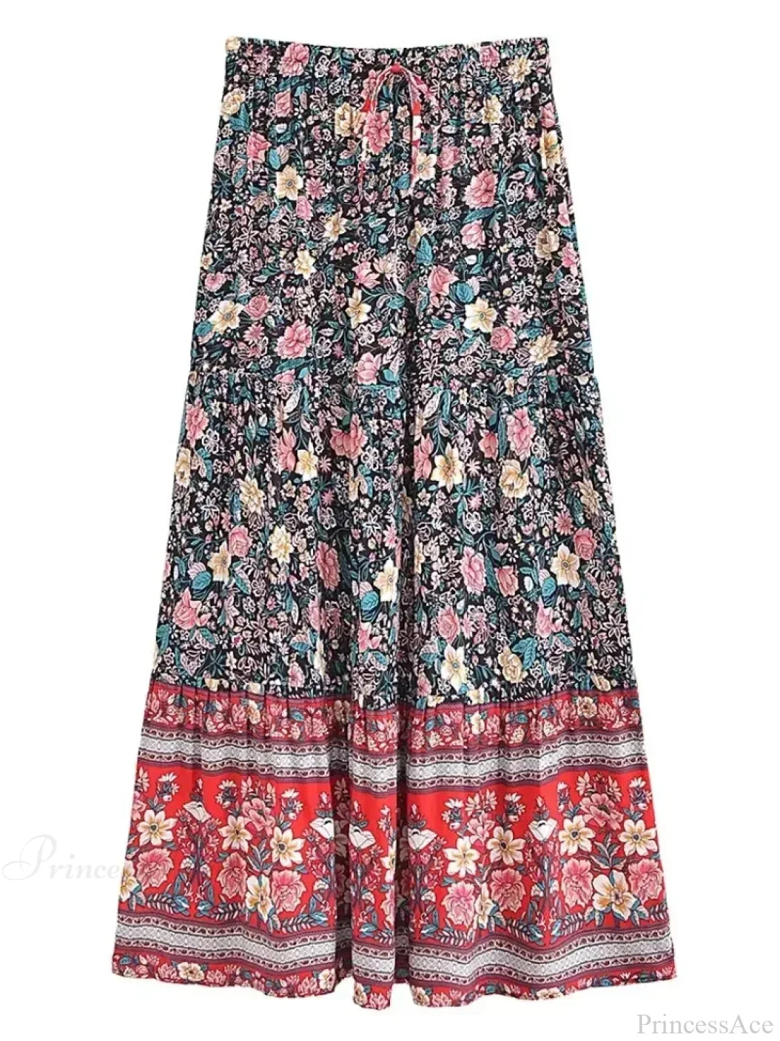 Tassel Floral Print Beach Boho Pleated Maxi Skirt Femme image 3