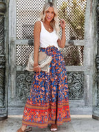 Tassel Floral Print Beach Boho Pleated Maxi Skirt Femme image 1