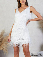 Tassel Sequins White Mini Dress image 3