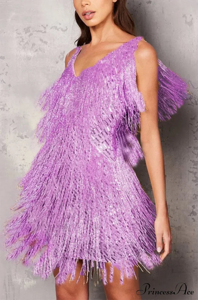 Tassel Sequins White Mini Dress image 11