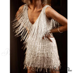 Tassel Sequins White Mini Dress image 12