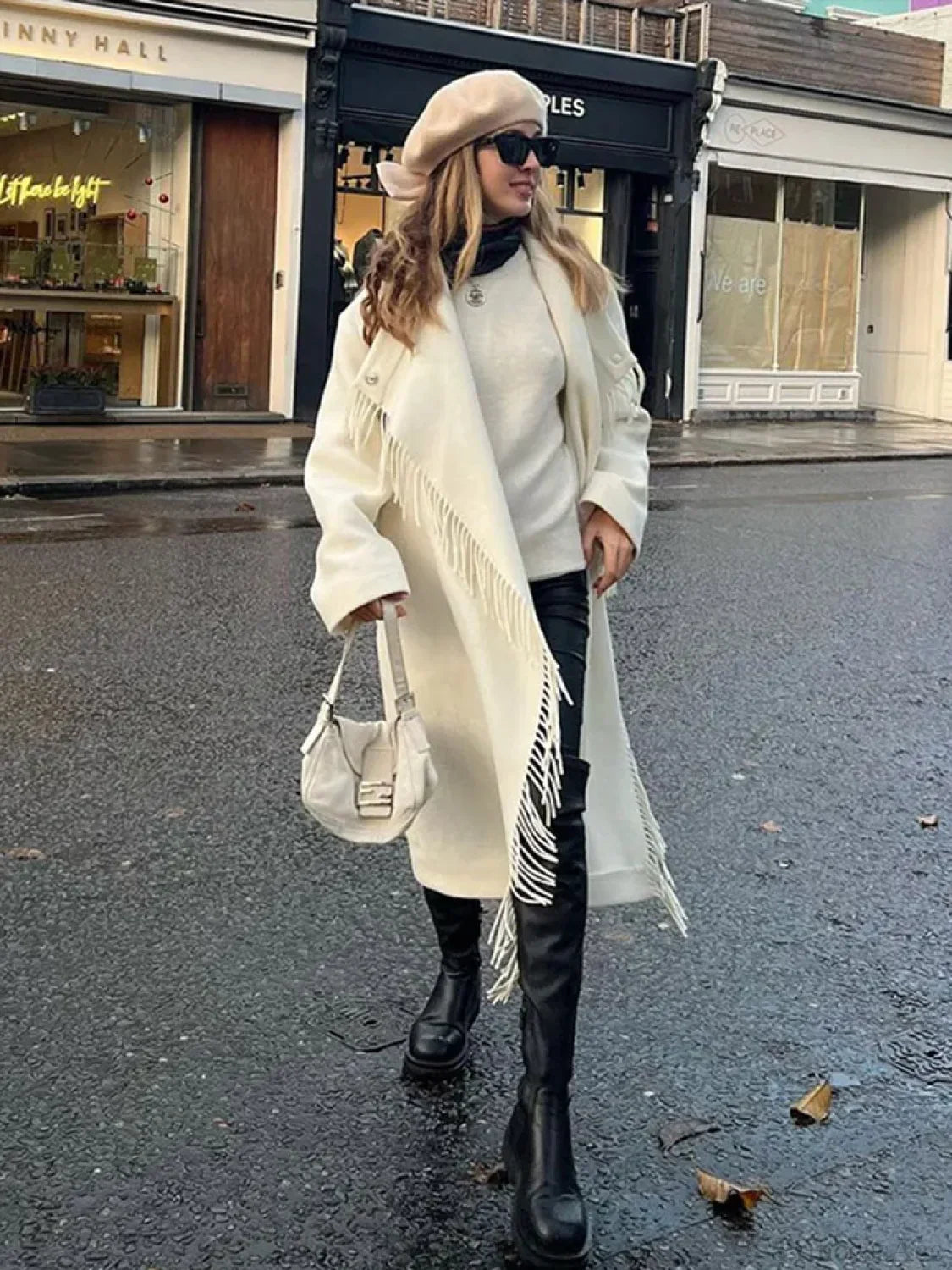 Tassel Turtleneck Irregular Button Overcoat image 5
