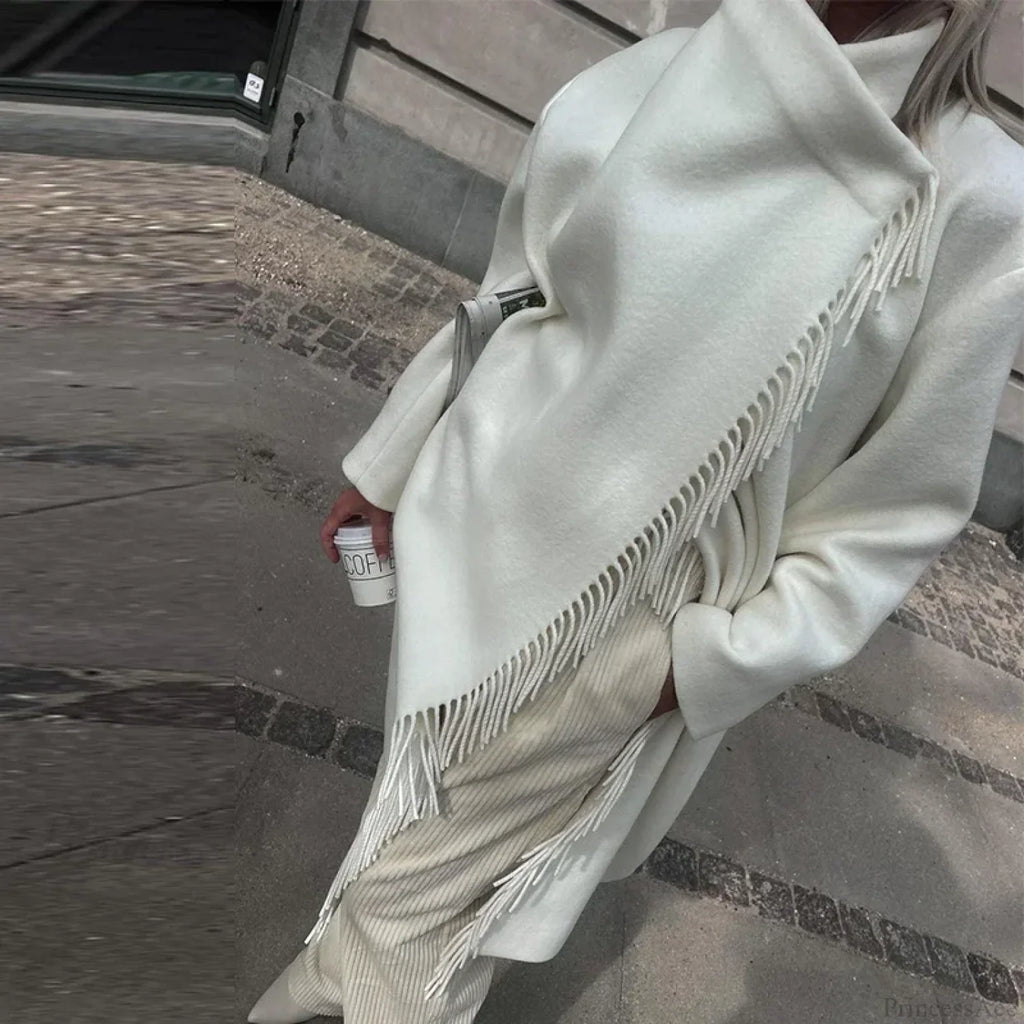 Tassel Turtleneck Irregular Button Overcoat image 7