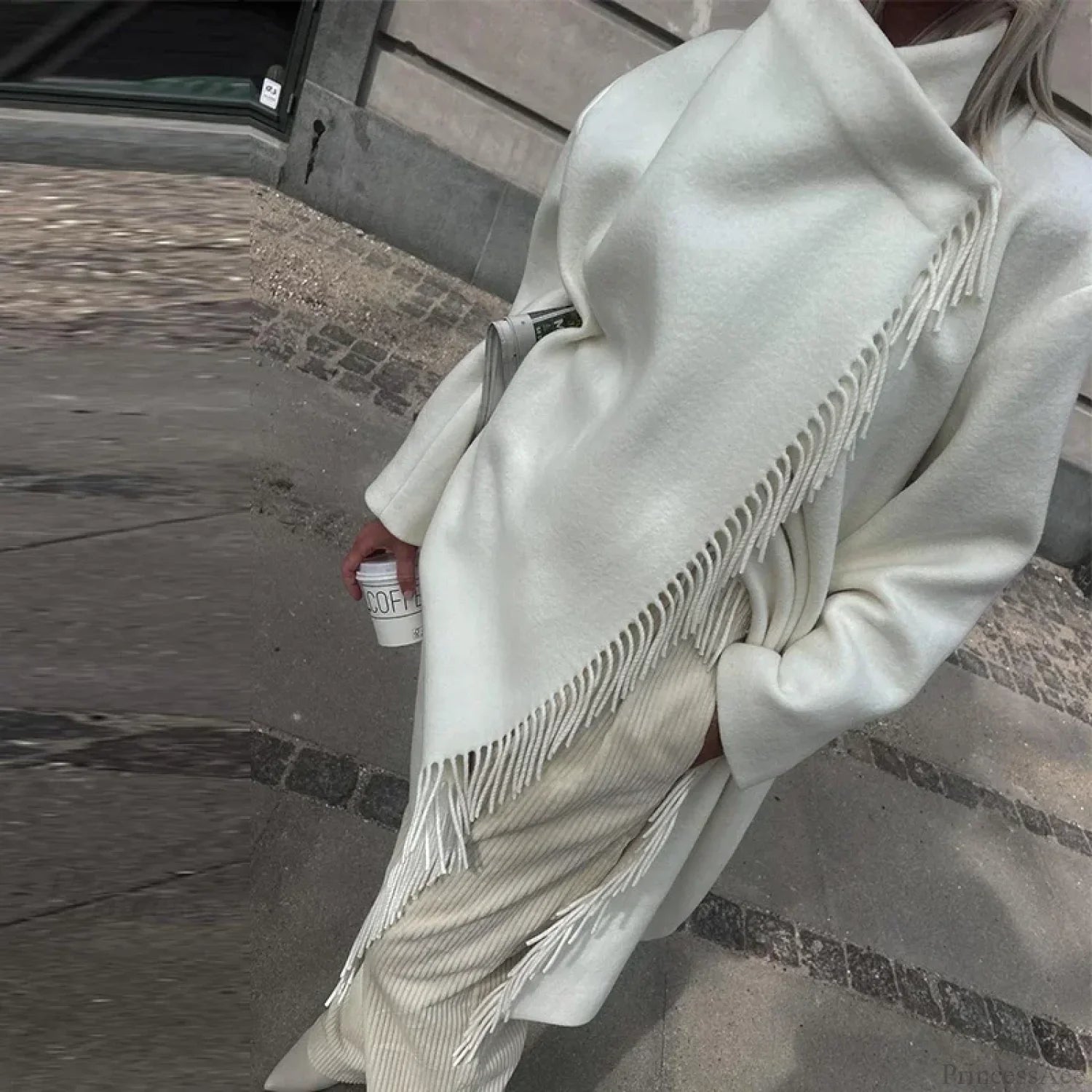 Tassel Turtleneck Irregular Button Overcoat image 7