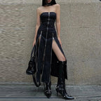 Technical Zip Up Split Ebony Midi Dress image 1