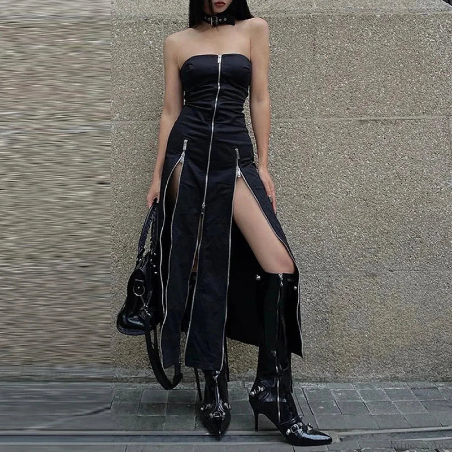 Technical Zip Up Split Ebony Midi Dress image 1