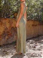 Temperament Slim Fit One Shoulder Split Satin Dress image 11