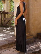 Temperament Slim Fit One Shoulder Split Satin Dress image 9