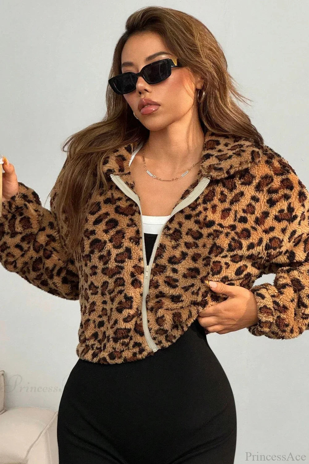 Thickened Short Leopard Print Relaxed Fuzzy Coat image 1